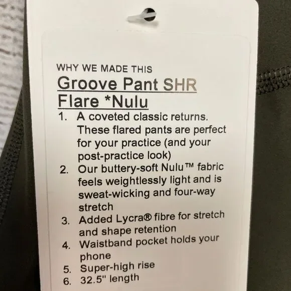 NWT Lululemon Groove Super-High-Rise Flared Pant Nulu ARMY GREEN OLIVE SIZE 4